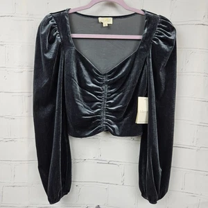 Ruched Velvet Long Sleeve Crop Top Shirt Meraki Womens S Fairy Grunge Y2K NWT - Picture 1 of 13