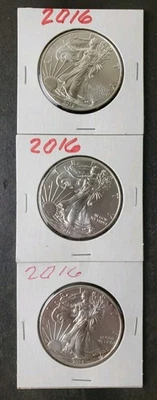 Lote de três dólares American Silver Eagle 2016 US$ 1 - Imagem 1 de 3