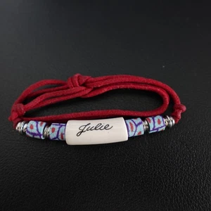 Julie Personalized Choker Necklace Boho Kiln Fired Hippie Indie Name Burgundy - Picture 1 of 4