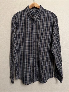 NEW Dockers Shirt Navy Plaid Button Up Long Sleeve Classic Preppy No Wrinkles L - Picture 1 of 6