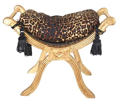 Sitzhocker Leopard Sitzgondel Schemel Hocker Barock gold Sitzbank Schemel Antik - Bild 1 von 4