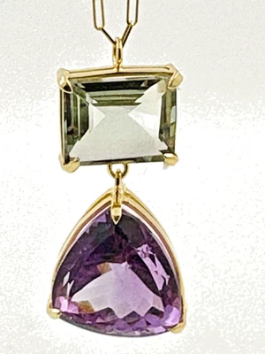 Collana In Argento Sterling 925 Placcata Oro Con Ametista Viola E Citrino 47cm - Immagine 1 di 4