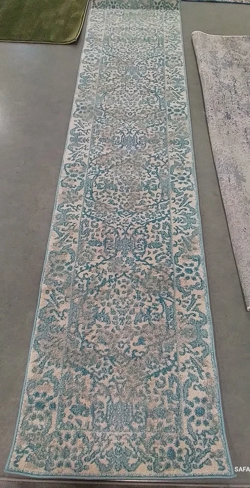 IVORY / L BLUE 2'-2" x 9'-0" Back Stain Rug, Reduced Price 1172784816 EVK242C-29 - Image 1 of 4