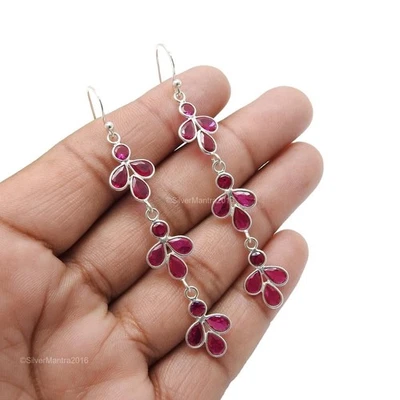 Rosa Naturale Zircone Cubico Argento Sterling Natale Orecchini Pendenti Gioielli - Immagine 1 di 4