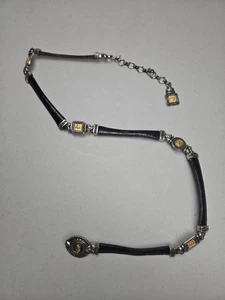 Cinturón De Colección Brighton 1996 Cuero Negro Plata Oro Corona Concho Camafeo Cadena - Imagen 1 de 20