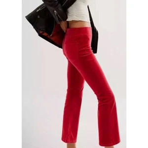 Free People Velvet Kick Flare Pants Womens XS Red Bootcut Mid Rise Stretch Retro - Picture 1 of 9