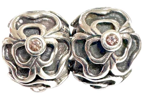 (Par) Pandora Retirado Plata Esterlina Posey Bead con Circonita Marrón 790413BCZ - Imagen 1 de 5