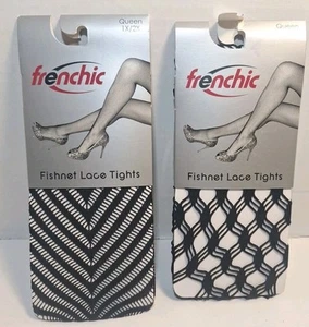 Frenchic Fishnet Queen 1X/2X 2 Pairs Black Lace Stockings Tights Pantyhose New - Picture 1 of 9
