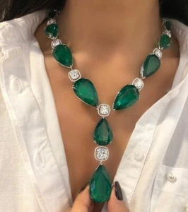 Fantastic Large Pear 239.48CT Emerald With Sparkling CZ Handmade Unique Necklace - Picture 1 of 3