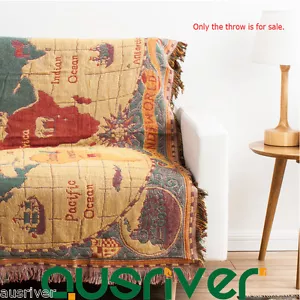 New Cotton World Map Vintage Retro Throw Rug Couch Lounge Sofa Blanket 180x230cm - Picture 1 of 5