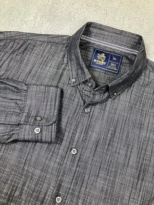 Camisa Oxford Masculina RUGBY University Preta Tecido de Carvão Mistura de Algodão LS Tamanho GG - Imagem 1 de 4