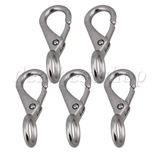 5Pcs 304 Stainless Steel Spring Loaded Marine Fixed Eye Boat Snap Hook 0# Silver - Picture 1 of 9