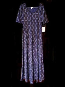 NWT XL LuLaRoe BLUE & BLACK Ana HALF SLEEVE Maxi Dress DOTS STRIPES DIAMONDS - Picture 1 of 7