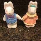 Vintage Rabbit Bunnies Russ Salt Pepper Shaker Set Ceramic Holding Hands 