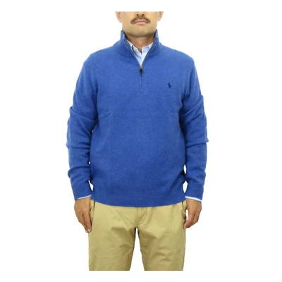 Polo Ralph Lauren 1/4 Zip Solid Wool Cashmere Blend Sweater with Pony - Blue - - Image 1 of 3