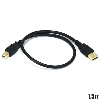 1.5FT USB Type A Male to B Male Printer Scanner Data Sync Cable Cord Gold Plated - Image 1 of 3