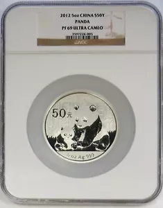 2012 SILVER CHINA 50 YUAN 5 OZ PROOF PANDA COIN NGC PF 69 ULTRA CAMEO - Picture 1 of 2