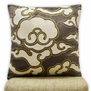 Tibetan Cloud Embroidered Velvet Pillow Cover, Decorative Cushion Cover for Home - Picture 1 of 18