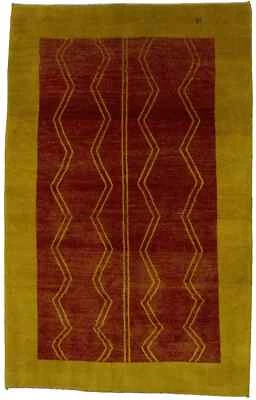 5X8 ft Signed Rusty Red Gabbeh Oriental Rug Plush Tribal Border Modern Carpet - Image 1 of 4