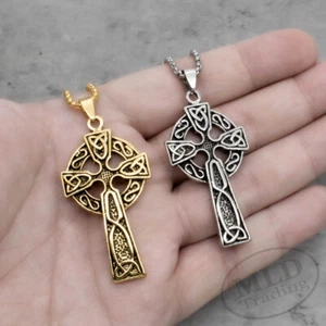 Collar colgante de nudo de cruz celta irlandés enchapado en oro plateado con cadena de caja de 24 - Imagen 1 de 10