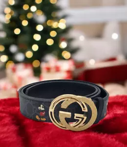 AUTHENTISCHER Gucci Disney Mickey Mouse schwarzer Ledergürtel hergestellt in Italien - Bild 1 von 13