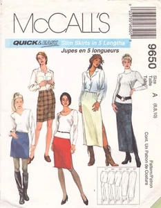 McCall's 9650-Misses Skirts/5 Lengths/Front,Back Waist Darts/Side Slit/SZ 6-8-10 - Picture 1 of 4