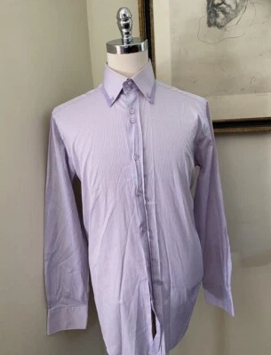 COOGI CLASSIC Contrast Placket Woven Stripe Sport Shirt in Purple Size 17.5 - Image 1 of 4