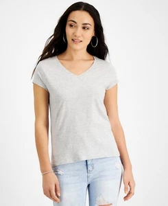 Jamie & Layla Petite V-Neck Cap-Sleeve T-Shirt - Heather Grey Sz-PL - Picture 1 of 4