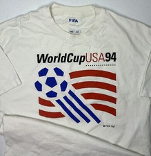 Vintage Fifa World Cup USA 1994 T-Shirt White Football Soccer Graphic Tee Sz L