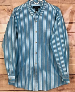 Eagle & Dragon Men L Button Down Dress Short Career Business Blue Striped Pocket - Picture 1 of 8