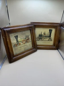 2 Vintage amerikanische Lokomotive gerahmte Kunst Holzrahmen 9”x8,5” - Bild 1 von 7
