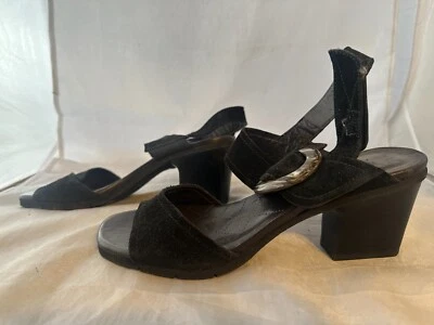 Hispanitas Ultimate 黑色麂皮绒皮革高跟凉鞋,女式 8 码 (39 EU) 全新 — 第 1/4 张图片