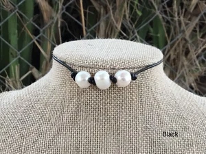 Dreifache Süßwasserperlen Leder geknotet Halskette mit Schmuckkästchen - Bild 1 von 180