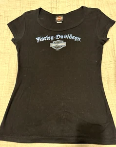Harley Davidson ladies Lg tee. 2009 Angel wings, blue iridescent - Picture 1 of 10