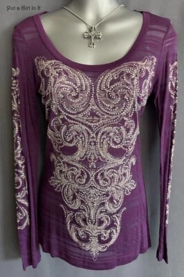 USA New VOCAL Womens CRYSTAL PURPLE BURNOUT FLORAL SHIRT S M L XL 1X 2X 3X PLUS - Image 1 of 3