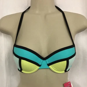 Xhilaration Green Yellow Colorblock Push Up Bikini Top bathing suit swimwear XS - Picture 1 of 2