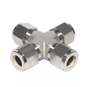 Stainless Steel 316 Compression Tube Fitting, 4 Way Cross, 1/2" Tube OD - Picture 1 of 6
