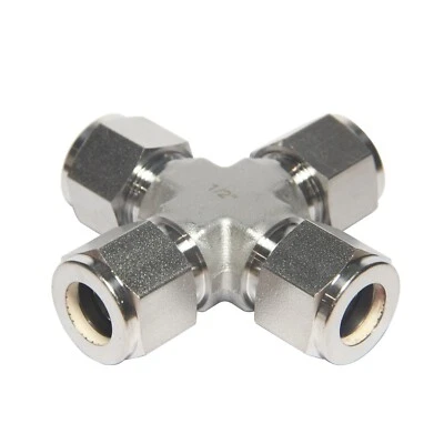 Stainless Steel 316 Compression Tube Fitting, 4 Way Cross, 1/2" Tube OD - Image 1 of 4