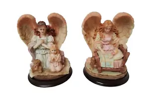 Vintage 80er Jahre 2er Set Resin Schutzengel wachen über AA Baby und ein Kind - Bild 1 von 2