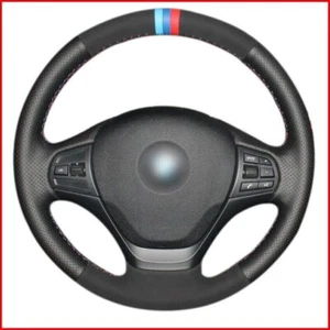 Cubierta de volante de coche de gamuza negra de cuero negro para BMW F30 316i 320i 328i - Imagen 1 de 5