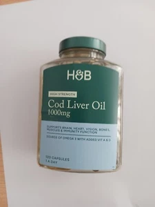 COD LIVER OIL - 1000MG -BRAIN , HEART, BONE& MUSCLE SUPPORT H&B BRAND -120 CAPS - Picture 1 of 7