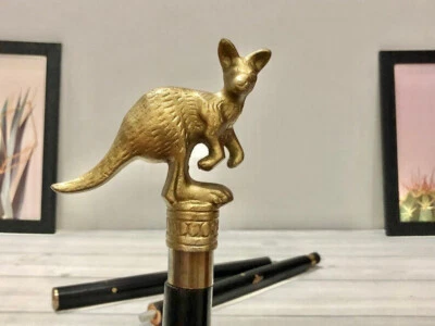 Mango canguro de latón macizo con bastón hecho a mano negro de diseñador victorioso Foto 1 de 4