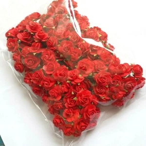 100x Paper Flowers Rose Red Handcraft Crafts Miniature Wedding Card Scrapbooking - Picture 1 of 9