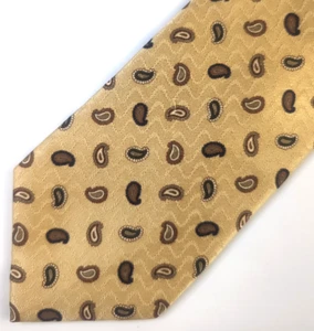 Vintage Jos A Bank Mens Tie, Yellow Gold w/ Geometric Paisley Pattern - Picture 1 of 6