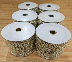 Lot of 6 Spools Gold Plastic String Pearls Christmas Beaded Trim Garland Crafts - Picture 1 of 5