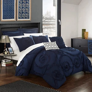 Chic Home CS22137 pc Rosalia Floral Ruffled Etched Embroidery Comforter Queen - Picture 1 of 4