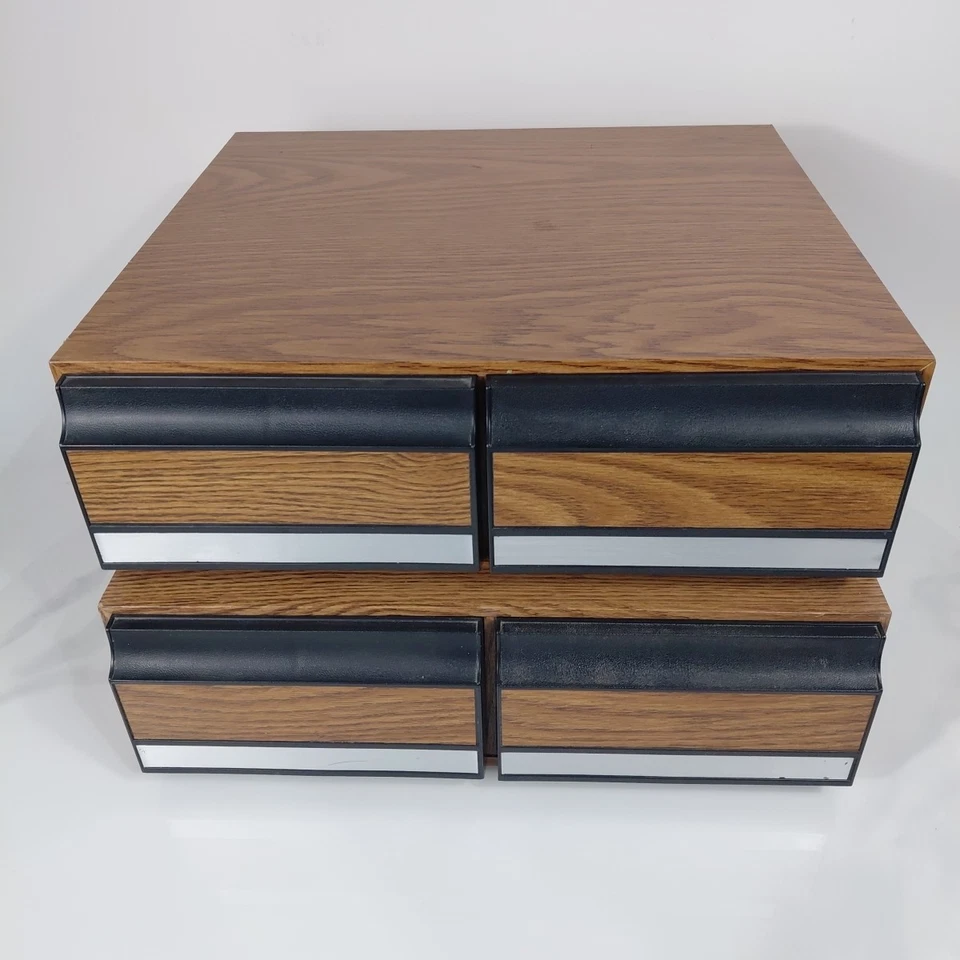 Vintage Video Cassette VHS Holder Storage Cabinet Holds 24 Tapes Faux Wood Lot 2 - Image 1 of 4