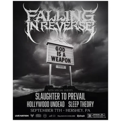 Falling in Reverse Tour Poster Hershey PA September 7th