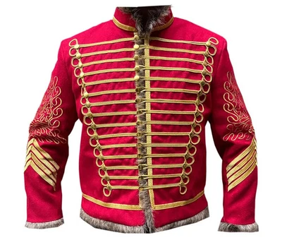 Veste homme hussard rouge uniforme militaire écossais napoléonien tunique veste pelisse - Photo 1/3