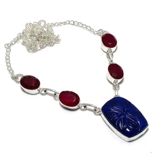 Sapphire(Simulated), Ruby Gemstone 925 Sterling Silver Jewelry Necklace 18" - Picture 1 of 1